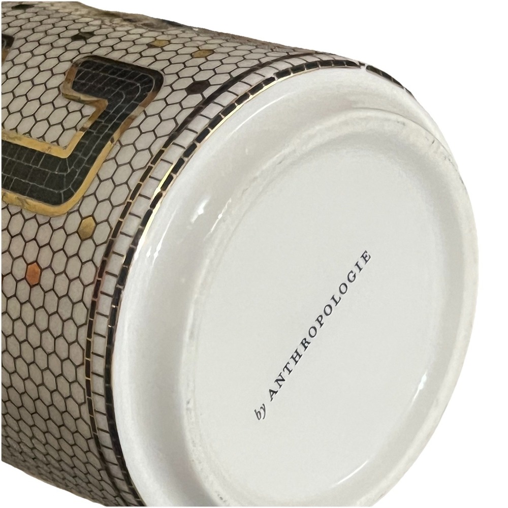 Anthropologie Gold Black Margot Mosaic Tile Letter C Initial Monogram Coffee Mug - Picture 3 of 5